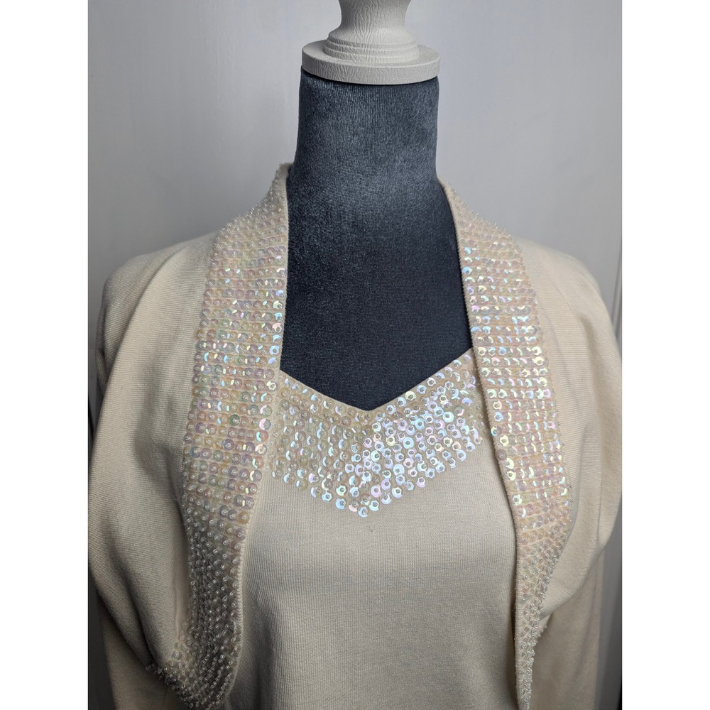 Cable & Gauge Ivory Silk Blend Sequin Trim Two Piece Set Shrug/Bolero Shell XL - Picture 9 of 16